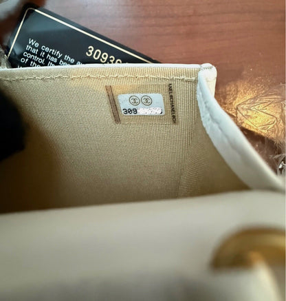 CHANEL White Lambskin Mini Square Flap Bag Pearl Crush / Gold Ball Bag