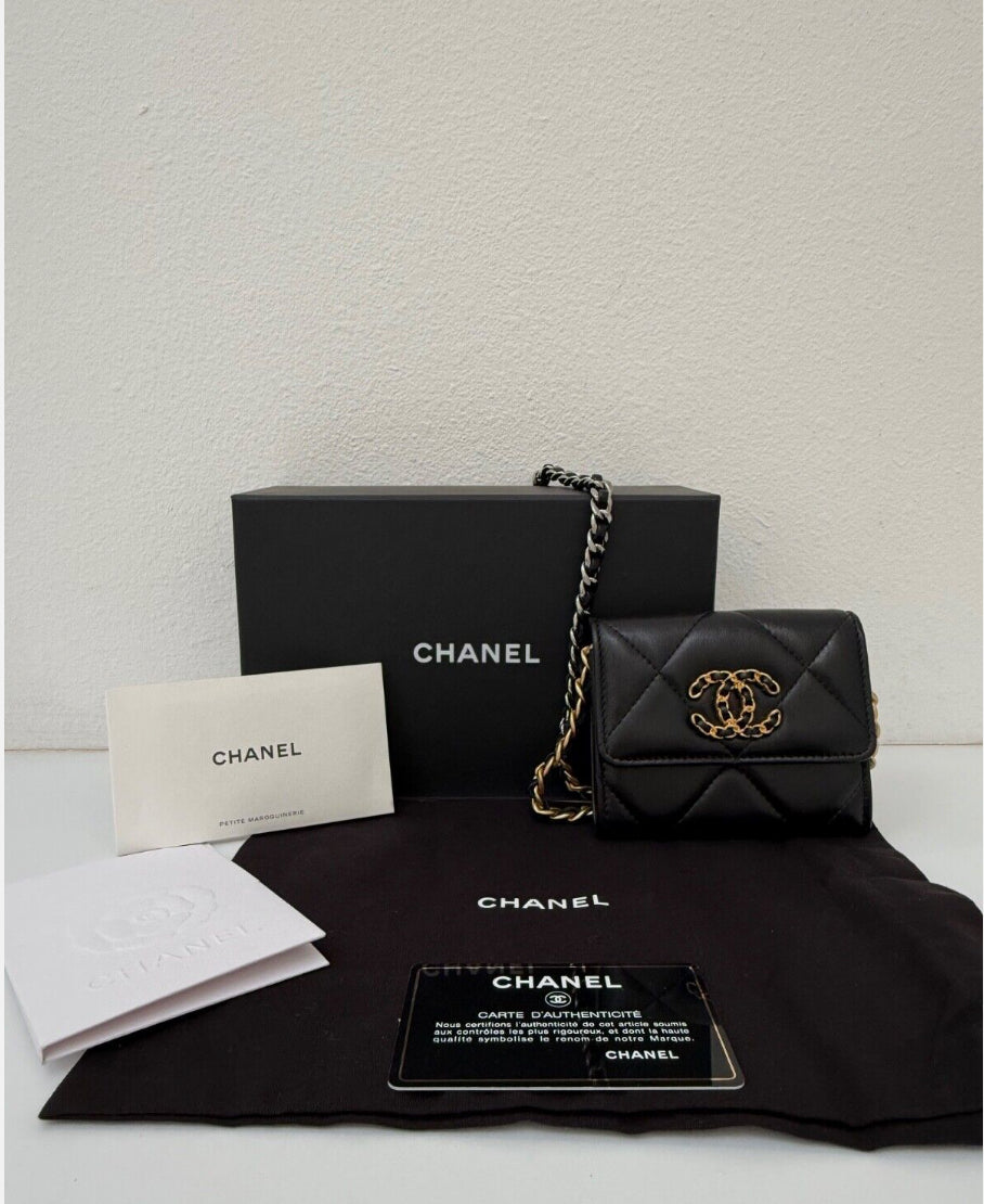 Chanel Black Quilted Mini Chanel 19 Flap Bag Gold/Silver Hardware