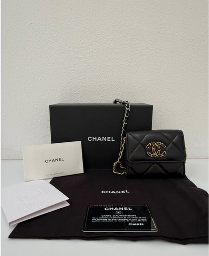 Chanel Black Quilted Mini Chanel 19 Flap Bag Gold/Silver Hardware