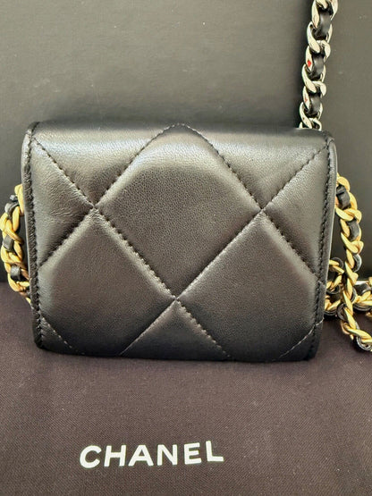 Chanel Black Quilted Mini Chanel 19 Flap Bag Gold/Silver Hardware