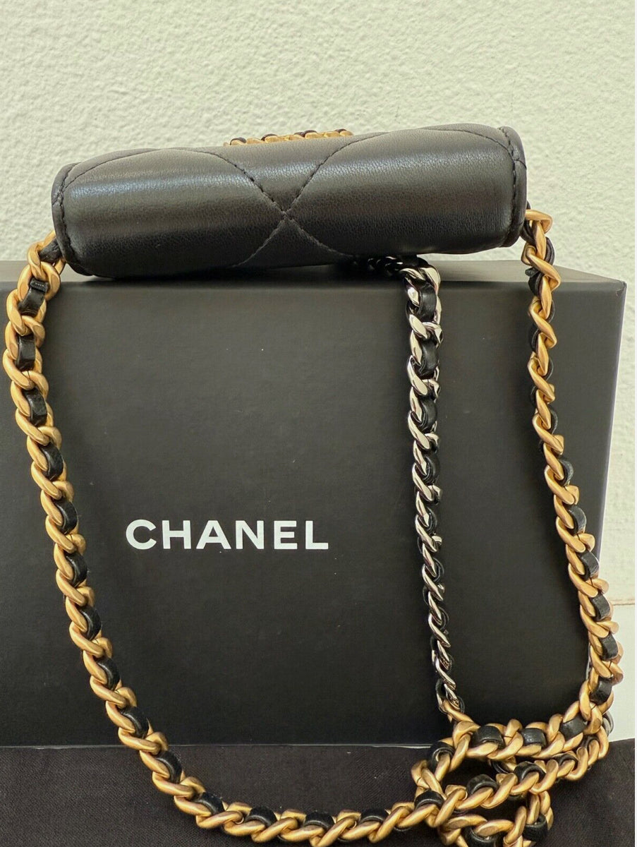 Chanel Black Quilted Mini Chanel 19 Flap Bag Gold/Silver Hardware