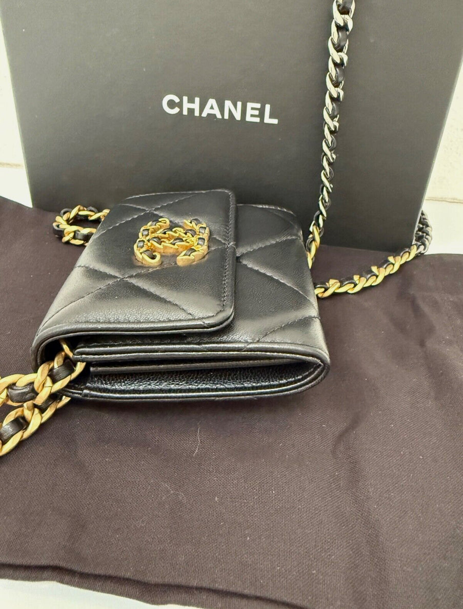 Chanel Black Quilted Mini Chanel 19 Flap Bag Gold/Silver Hardware