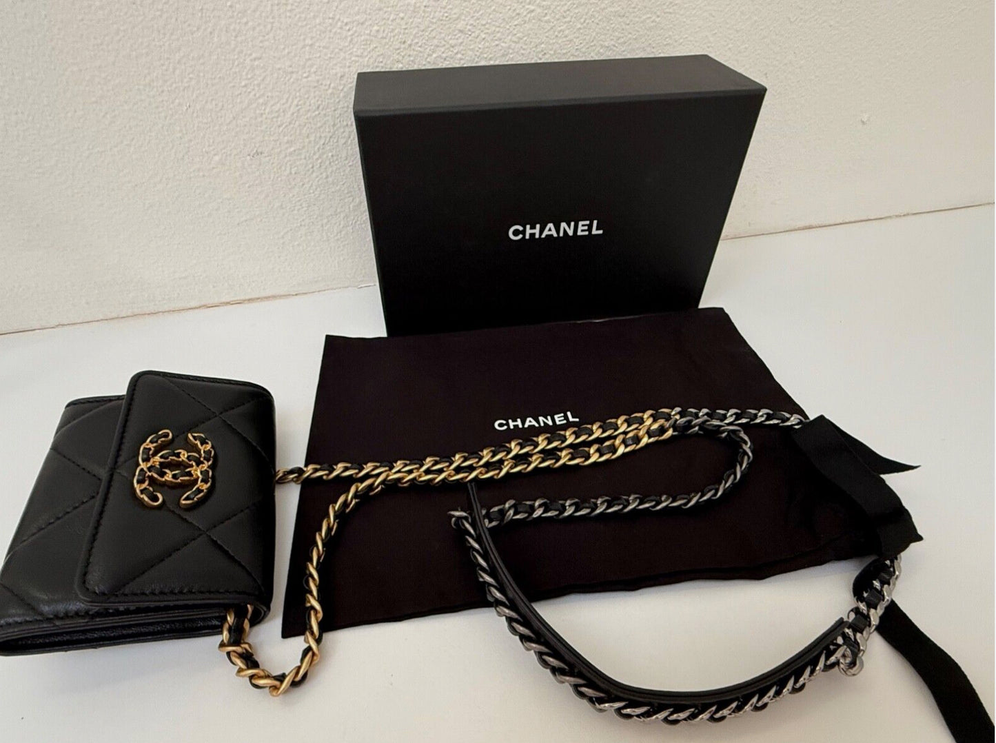 Chanel Black Quilted Mini Chanel 19 Flap Bag Gold/Silver Hardware