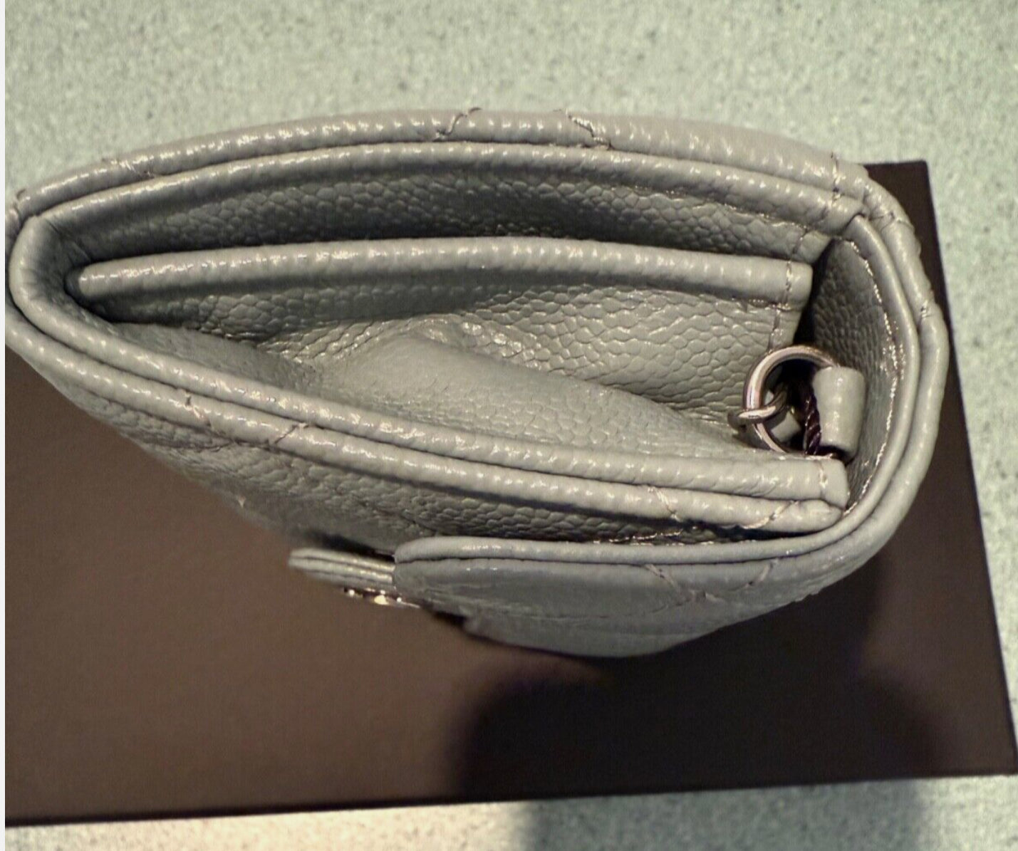 Chanel Classic Flap Quilted Caviar Mini Card Holder on Chain Green