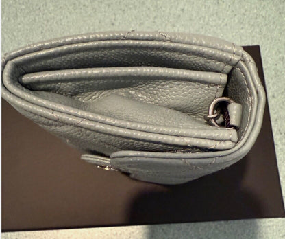 Chanel Classic Flap Quilted Caviar Mini Card Holder on Chain Green