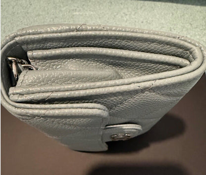 Chanel Classic Flap Quilted Caviar Mini Card Holder on Chain Green