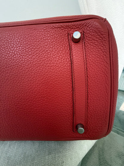 Authentic Hermes Birkin 35 Rouge Red Togo with Palladium Hardware