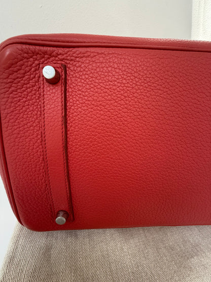 Authentic Hermes Birkin 35 Rouge Red Togo with Palladium Hardware