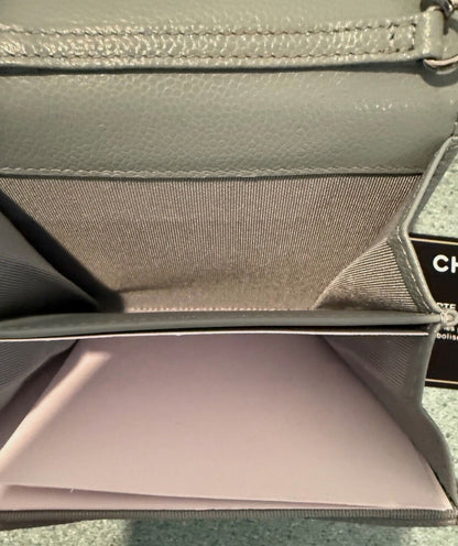 Chanel Classic Flap Quilted Caviar Mini Card Holder on Chain Green