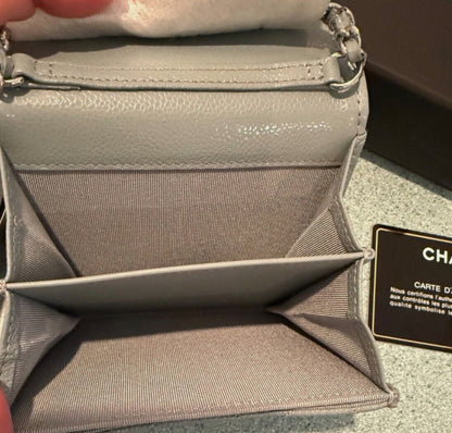 Chanel Classic Flap Quilted Caviar Mini Card Holder on Chain Green