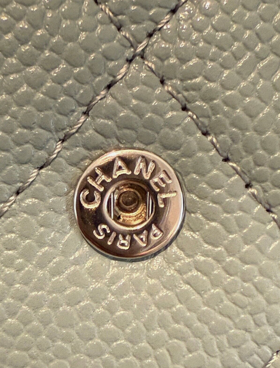 Chanel Classic Flap Quilted Caviar Mini Card Holder on Chain Green