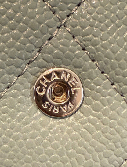 Chanel Classic Flap Quilted Caviar Mini Card Holder on Chain Green