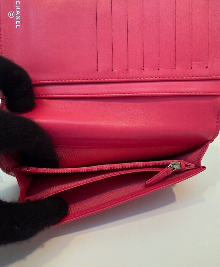 Chanel Blue Quilted Wallet Pink Interior Leather Long Flap Wallet