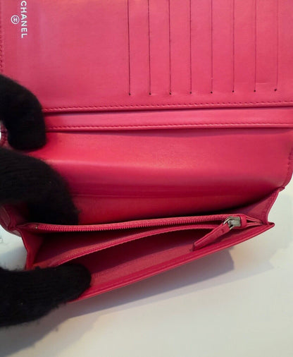 Chanel Blue Quilted Wallet Pink Interior Leather Long Flap Wallet