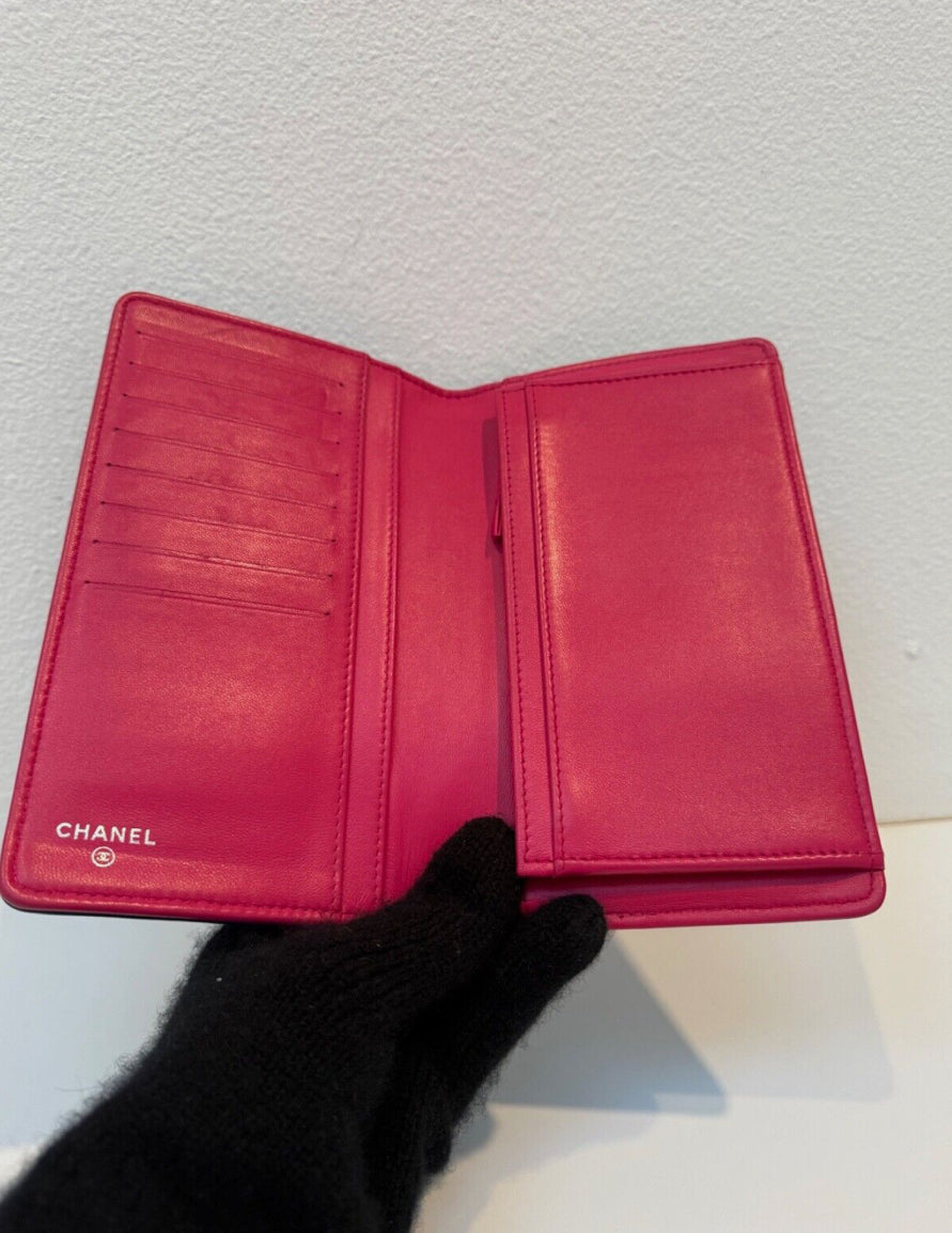 Chanel Blue Quilted Wallet Pink Interior Leather Long Flap Wallet