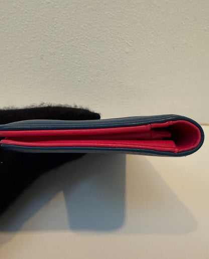 Chanel Blue Quilted Wallet Pink Interior Leather Long Flap Wallet