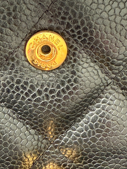 Authentic Chanel Black Quilted Caviar Leather Classic Jumbo Double Flap Bag