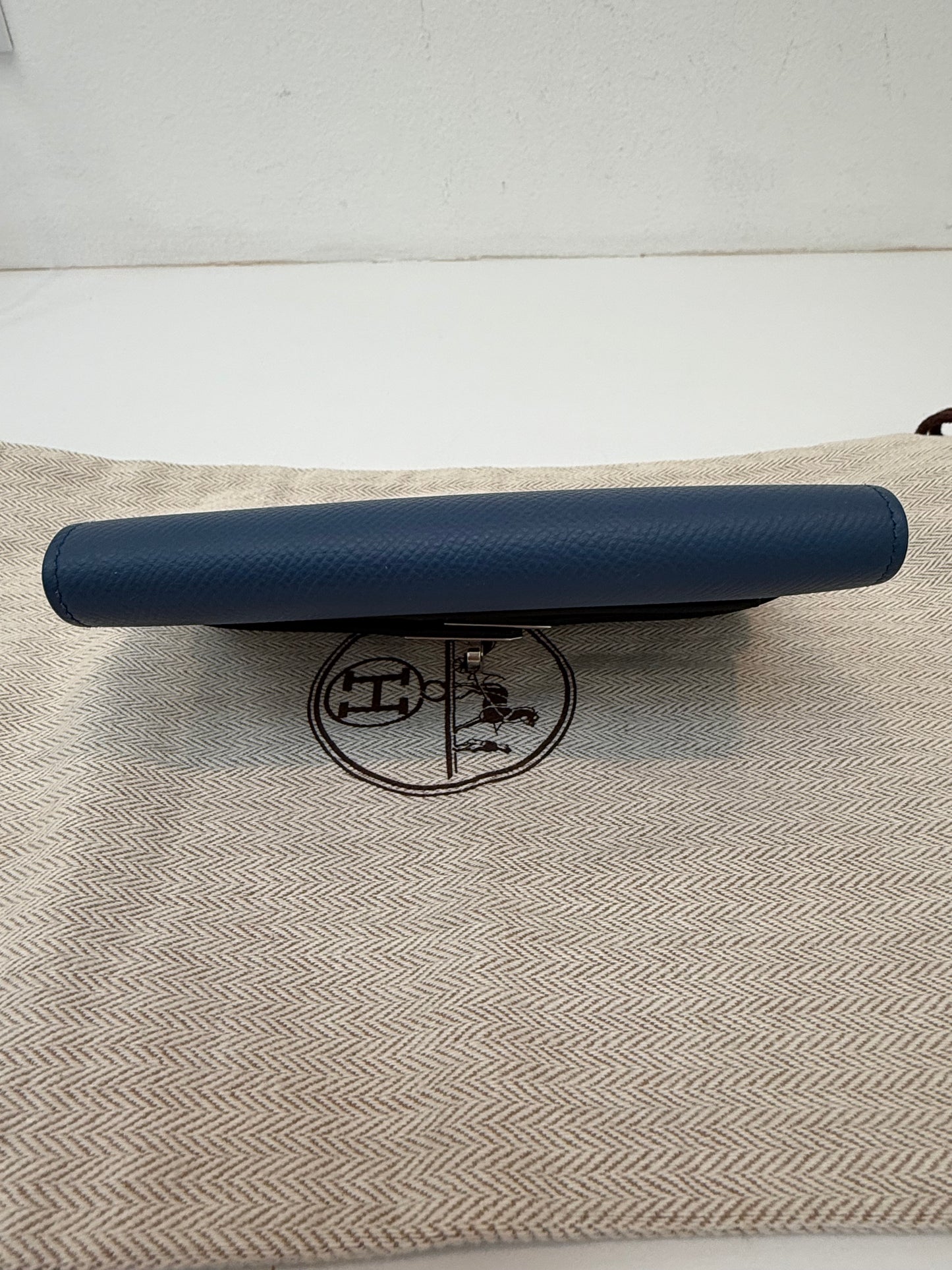 Authentic Hermes Medium Kelly Blue Epsom Leather Wallet with Leather Strap