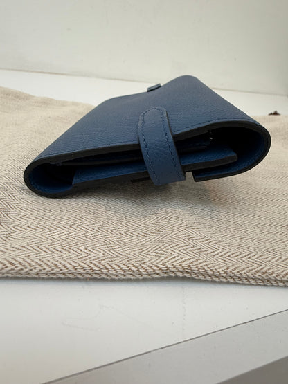 Authentic Hermes Medium Kelly Blue Epsom Leather Wallet with Leather Strap