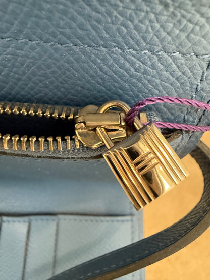 Authentic Hermes Medium Kelly Blue Epsom Leather Wallet with Leather Strap