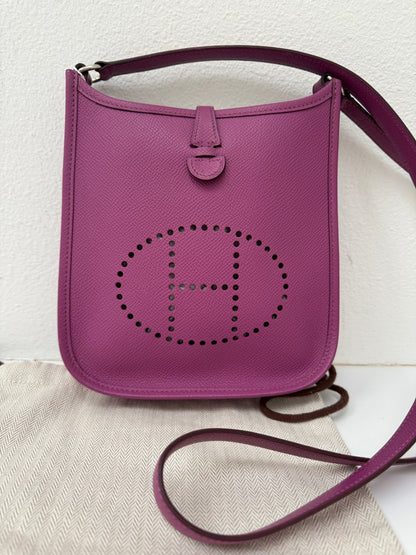 Hermes Purple Evelyn TPM Mini Shoulder Handbag with ALL Epsom Leather STRAP!
