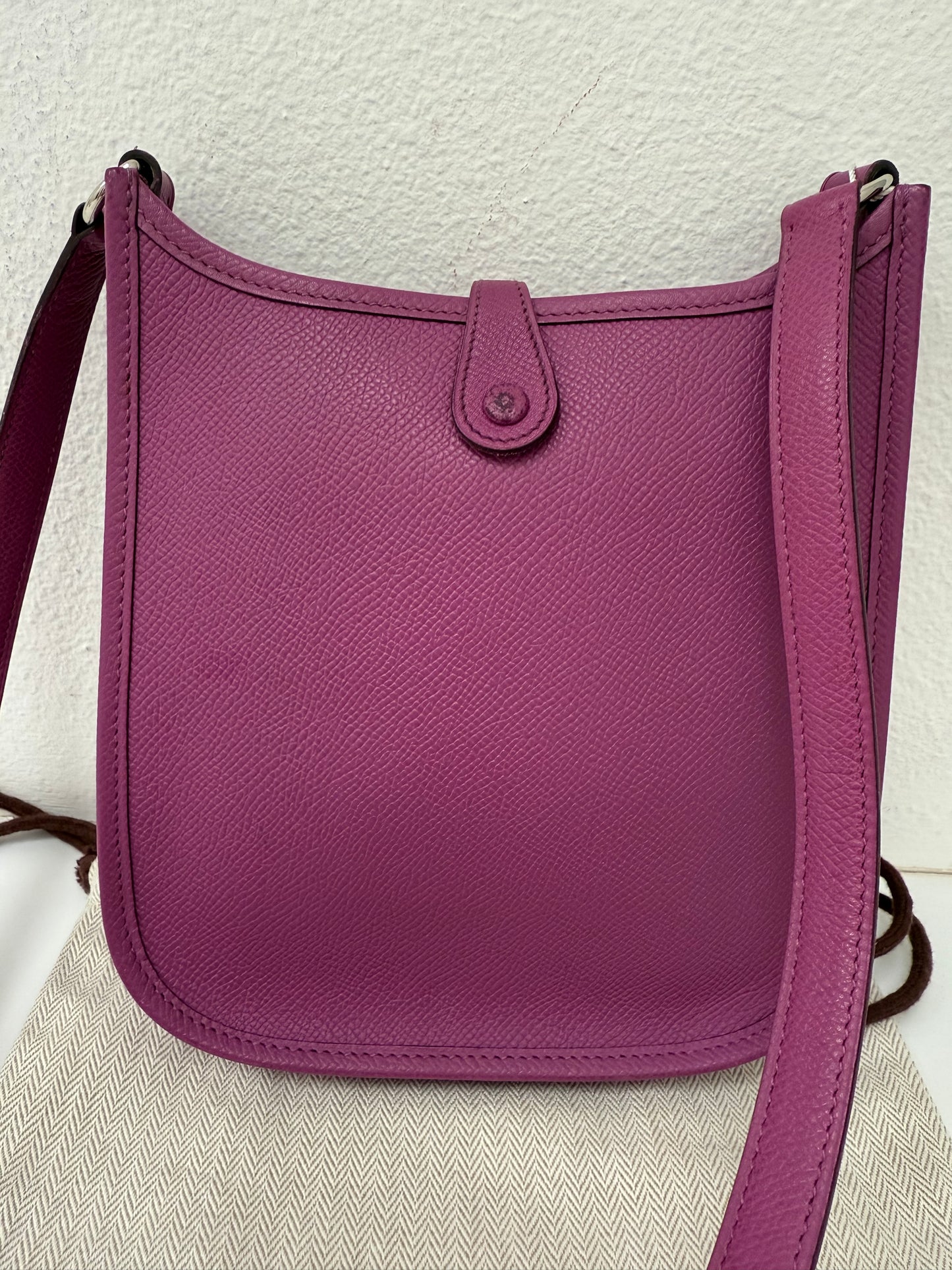 Hermes Purple Evelyn TPM Mini Shoulder Handbag with ALL Epsom Leather STRAP!