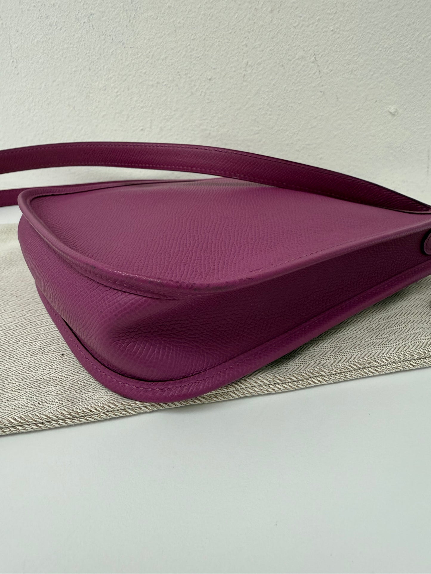 Hermes Purple Evelyn TPM Mini Shoulder Handbag with ALL Epsom Leather STRAP!