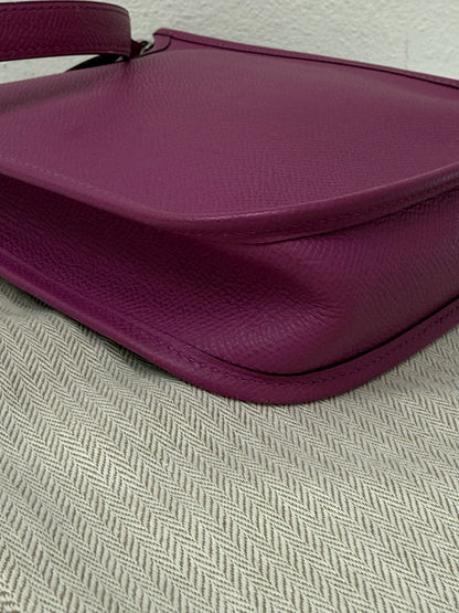 Hermes Purple Evelyn TPM Mini Shoulder Handbag with ALL Epsom Leather STRAP!