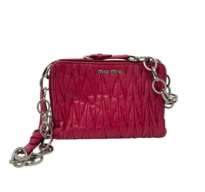 MIU MIU Peonia Fucsia Vitello Lux Matelasse Double Zip Shoulder Bag Handbag