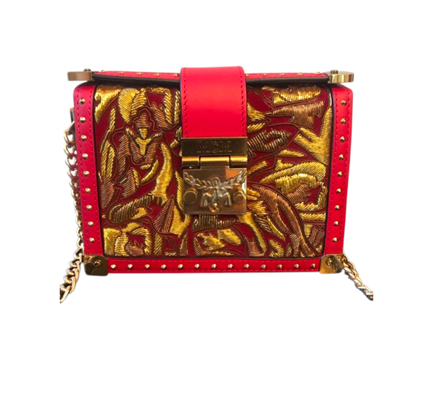 MCM Mitte Mini Brocade Crossbody Clutch Bag Red