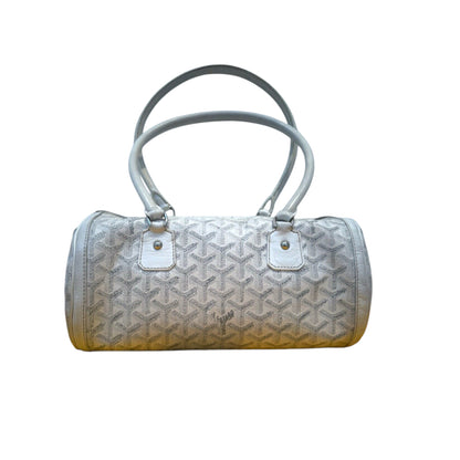 Authentic Authentic Goyard White Leather Goyardine Croisière Boston Duffle Bag