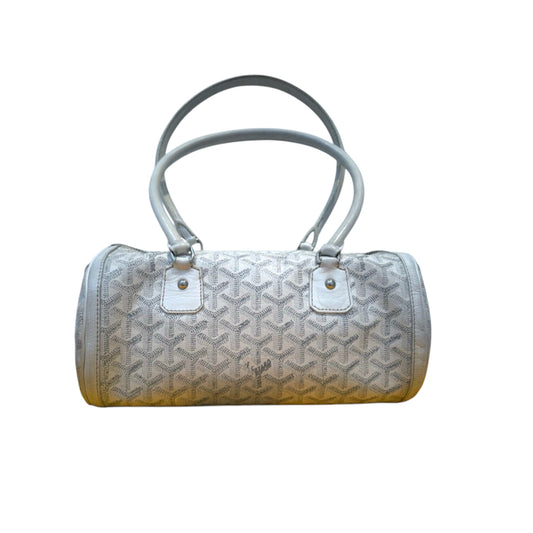 Authentic Authentic Goyard White Leather Goyardine Croisière Boston Duffle Bag