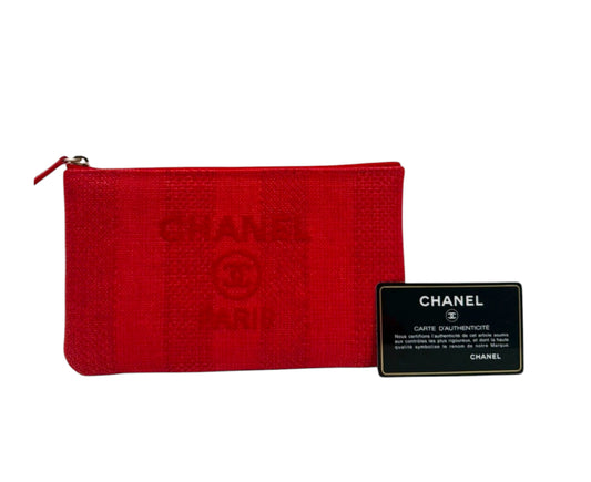 CHANEL Red Woven Deauville Pouch Bag