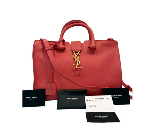 YSL Saint Laurent Pink Leather Cabas Satchel Shoulder Bag