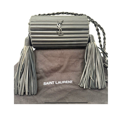 Saint Laurent Ribbed Plexiglass Lambskin Fringe Monogram Opium Box Bag