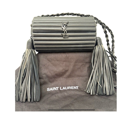 Saint Laurent Ribbed Plexiglass Lambskin Fringe Monogram Opium Box Bag