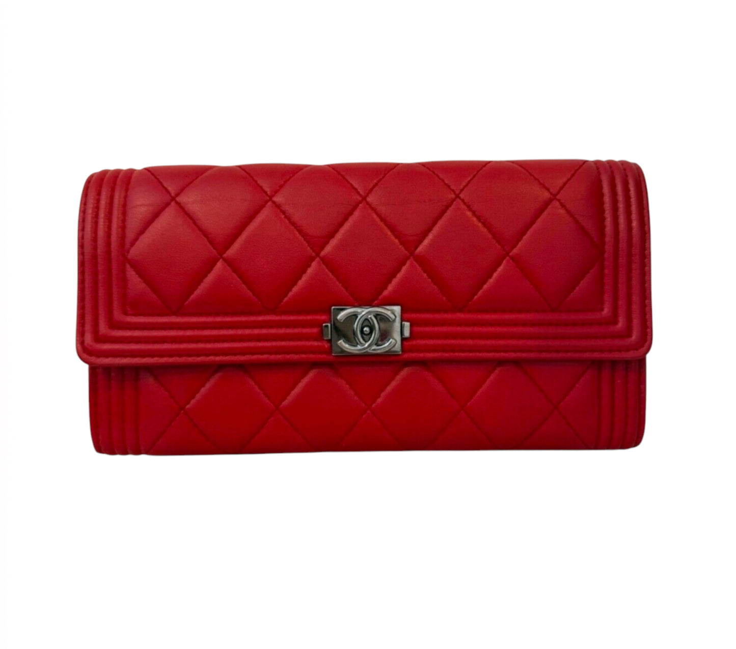 Chanel CC Quilted Pink BIFOLD Leather Long Flap Boy Wallet