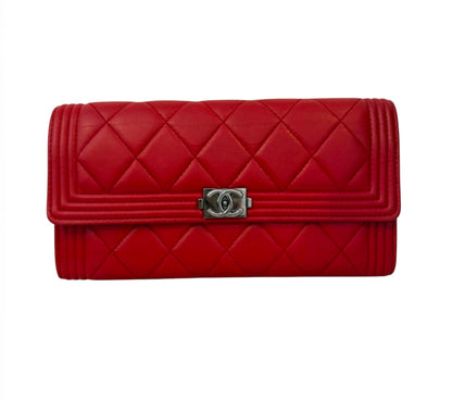 Chanel CC Quilted Pink BIFOLD Leather Long Flap Boy Wallet