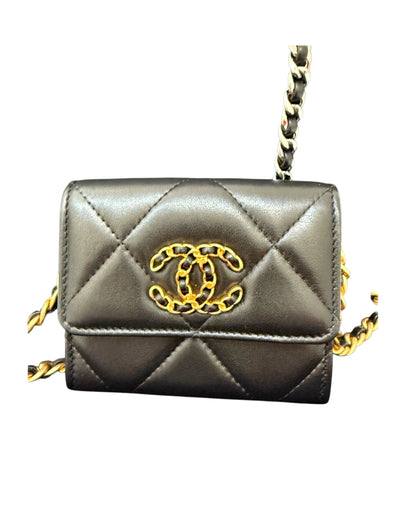 Chanel Black Quilted Mini Chanel 19 Flap Bag Gold/Silver Hardware
