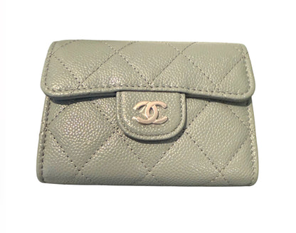 Chanel Classic Flap Quilted Caviar Mini Card Holder on Chain Green