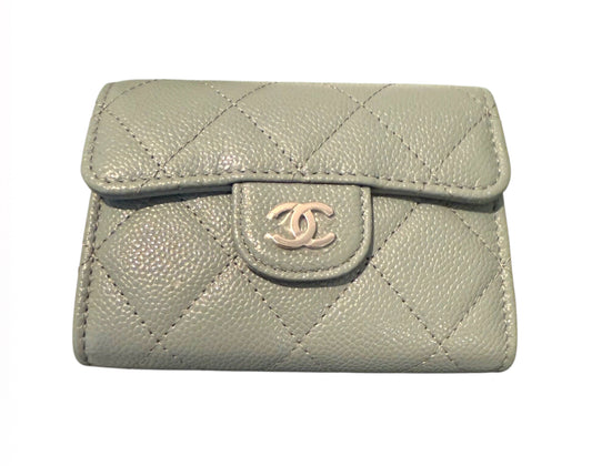 Chanel Classic Flap Quilted Caviar Mini Card Holder on Chain Green