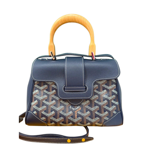 Goyard Saigon Souple Mini Bag Navy Blue Goyardine Palladium Top Handle Bag