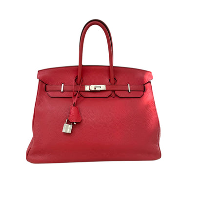 Authentic Hermes Birkin 35 Rouge Red Togo with Palladium Hardware