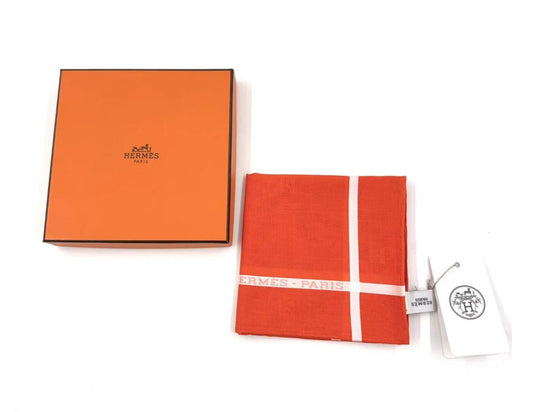 NEW NWT Hermes H Mark Orange Cotton Handkerchief Scarf