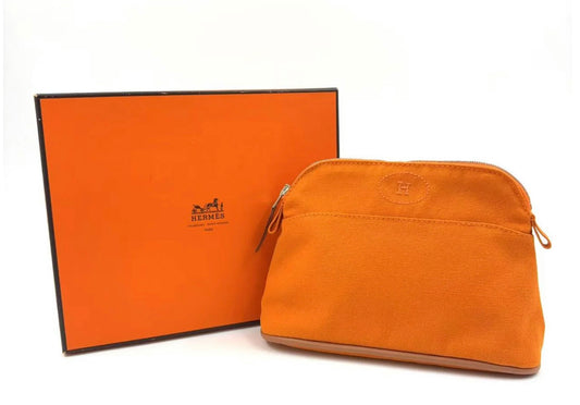 Hermès Bolide Orange Cotton Leather Pouch 20 with Silver Hardware
