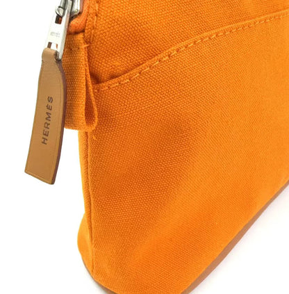 Hermès Bolide Orange Cotton Leather Pouch 20 with Silver Hardware