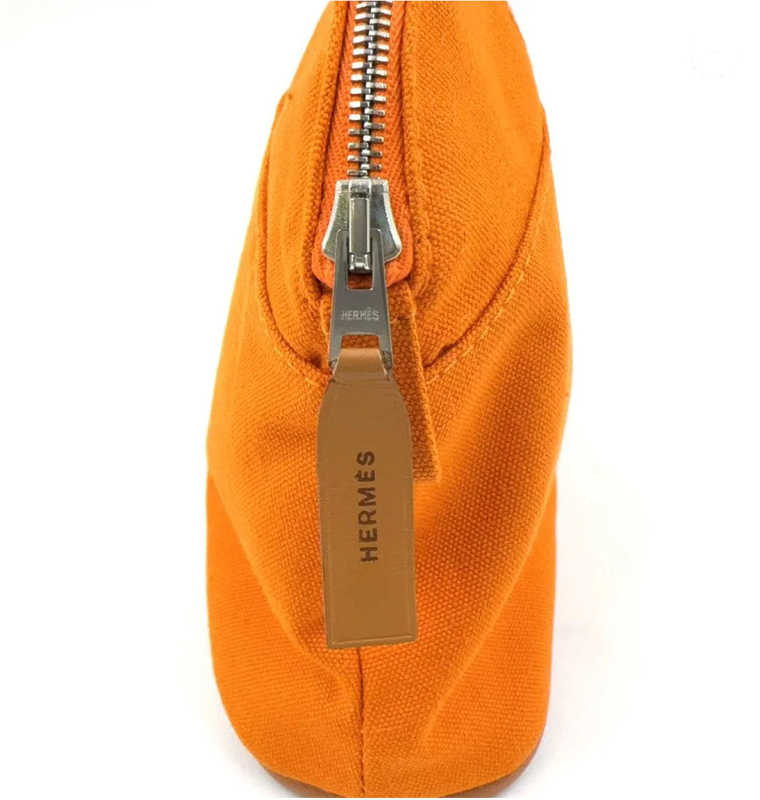 Hermès Bolide Orange Cotton Leather Pouch 20 with Silver Hardware