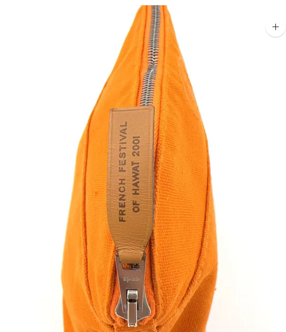 Hermès Bolide Orange Cotton Leather Pouch 20 with Silver Hardware
