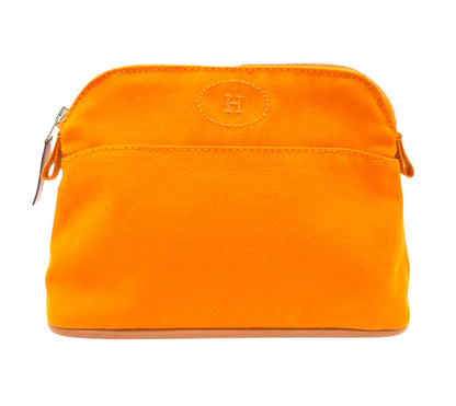 Hermès Bolide Orange Cotton Leather Pouch 20 with Silver Hardware