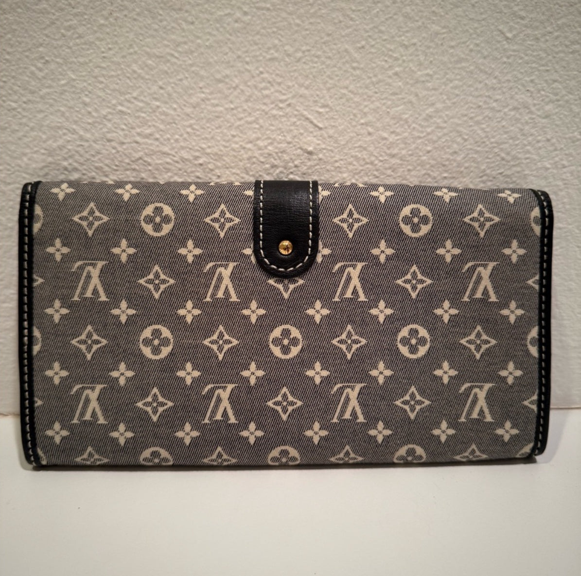 Authentic Louis Vuitton Blue Distressed Look Denim Monogram Leather Long Wallet